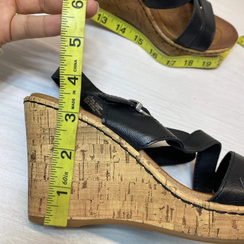 B.O.C. Womens 7M Wedge Sandals Strappy Cork Black Z13703 Boho Comfort